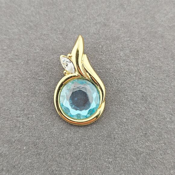 KJL Kenneth Jay Lane Gold Tone Pendant With Light Blue Aquamarine Crystal Dainty - Picture 1 of 4